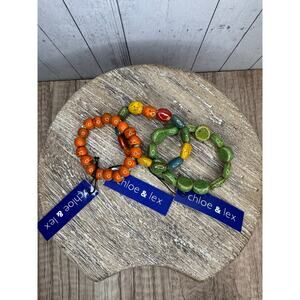 Clay Bead Bracelets Set of 3 Colorful Bracelets Stretch Boho Green Orange Red